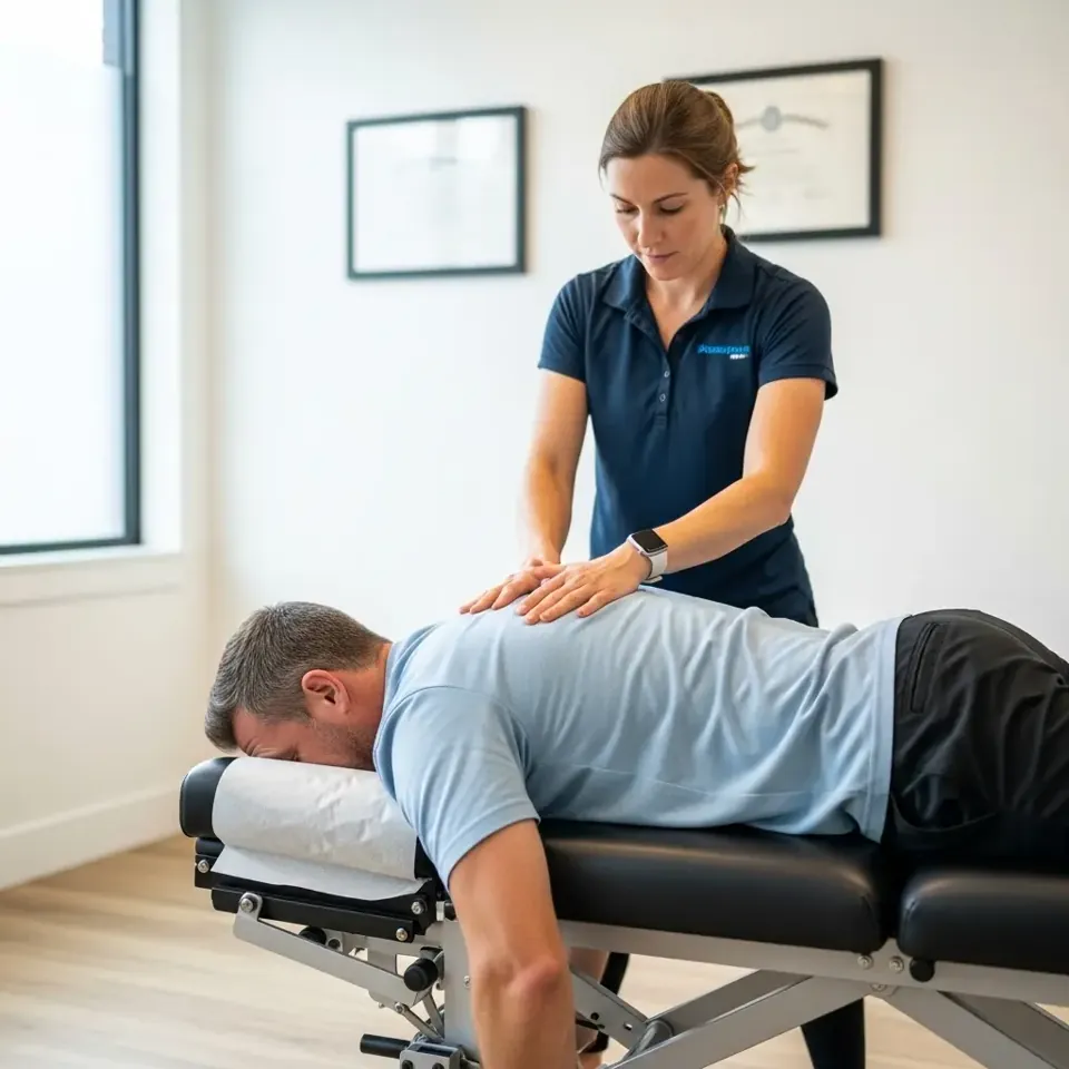 Massage therapist working on a patient's upper back